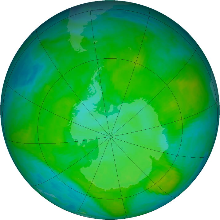 Antarctic ozone map for 06 January 1987